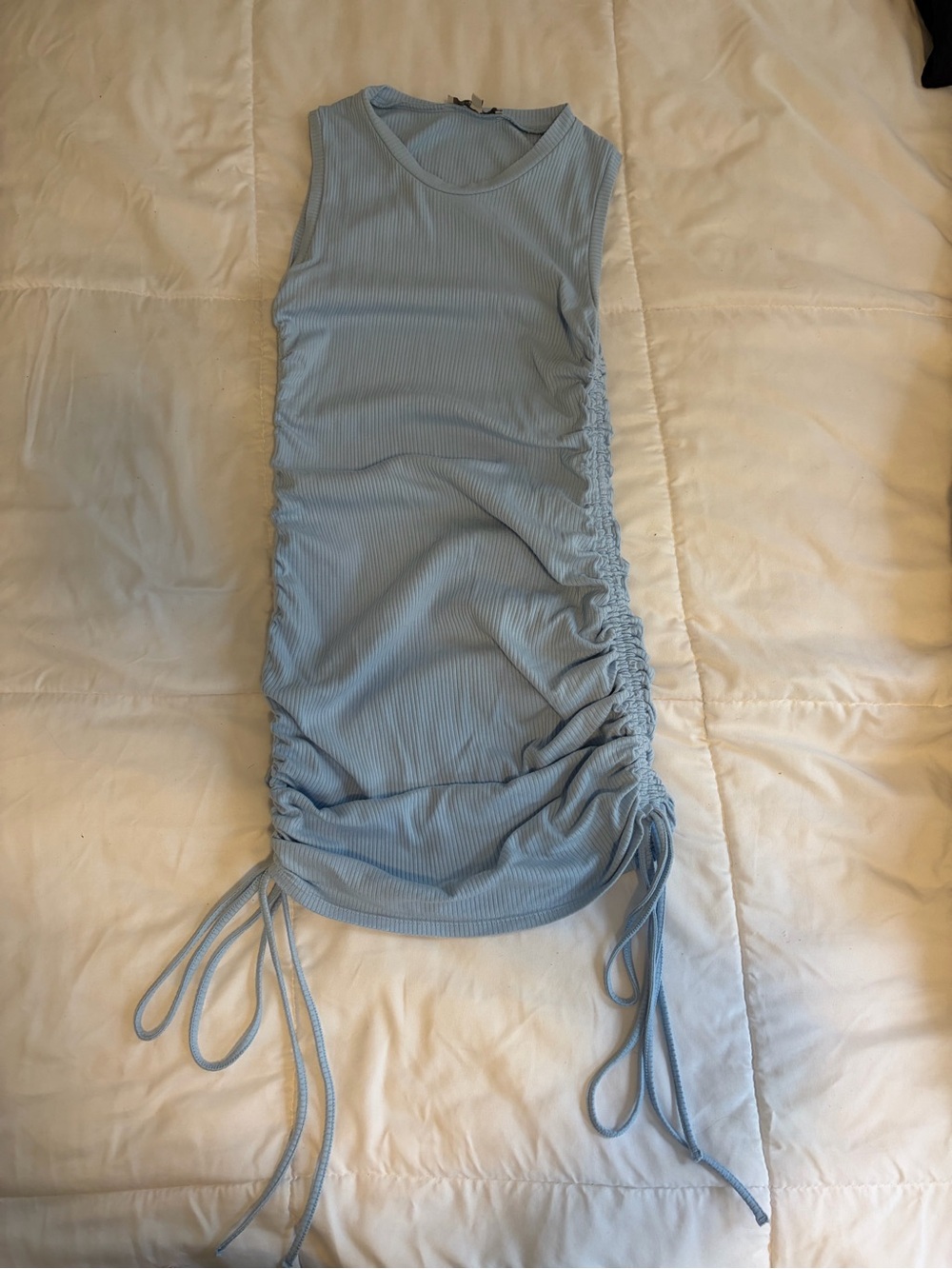 Love Tree Light Blue Ribbed Side-Ruched Bodycon Mini Dress